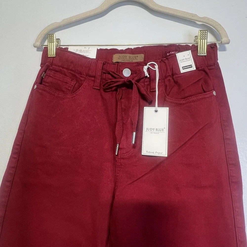 Judy Blue High Rise Drawstring On A Roll Jogger‎ Denim Pants Scarlet Sz 5/27